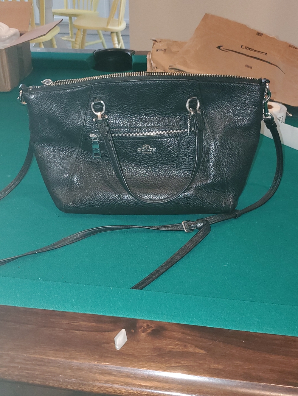Coach Black Pebbled Leather Satchel with Adjustable Crossbody Strap
